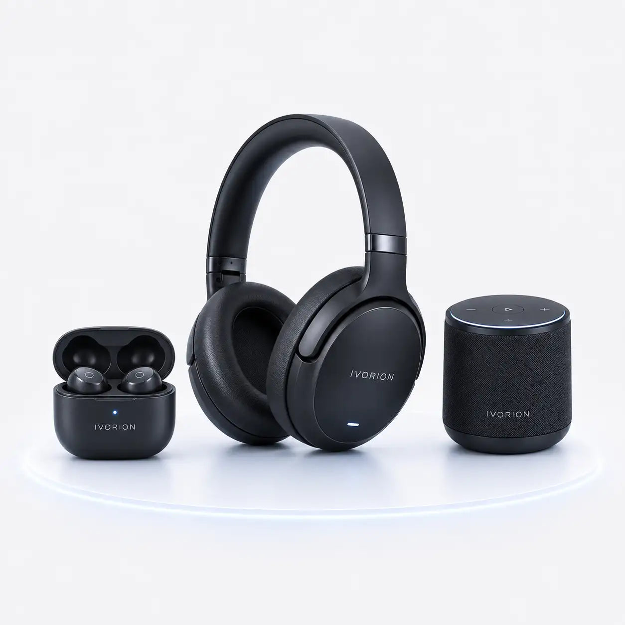 Black ivorion wireless headphones with padded earcups and a sleek, minimalist design