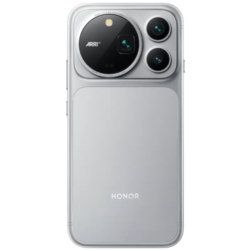 HONOR Magic9 Pro Max in Glacier Silver, rear view