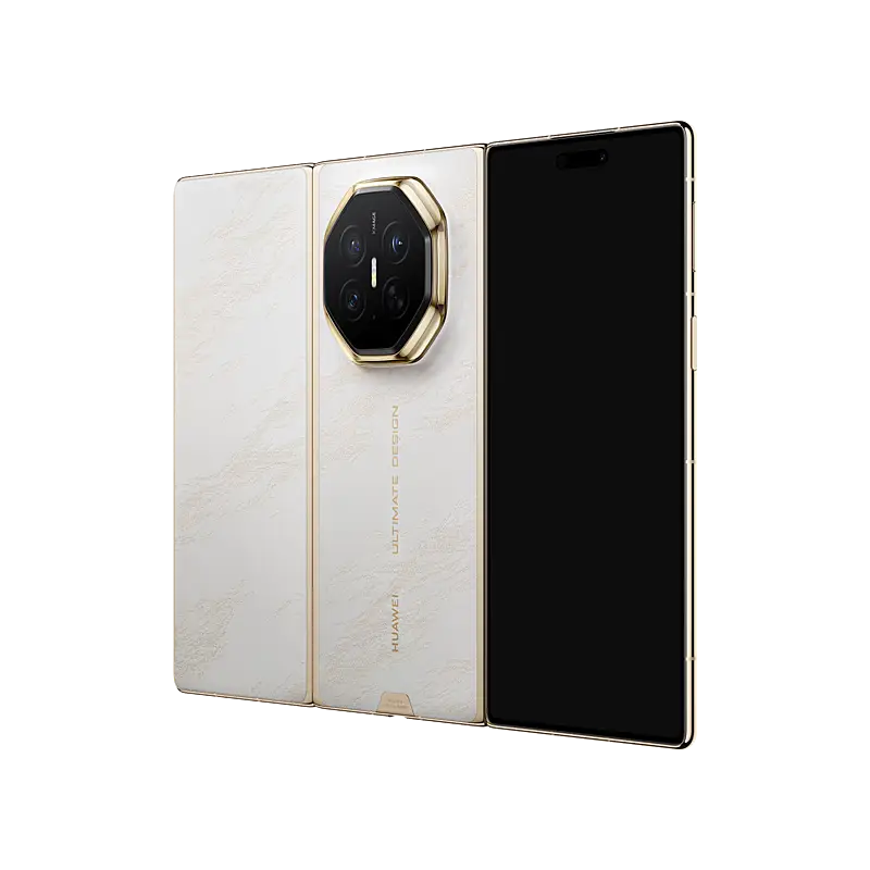 HUAWEI Mate XT 2 ULTIMATE DESIGN Bright White unfolded rear angled view