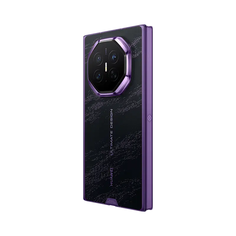 HUAWEI Mate XT 2 ULTIMATE DESIGN Brocade Purple folded rear right three-quarter view