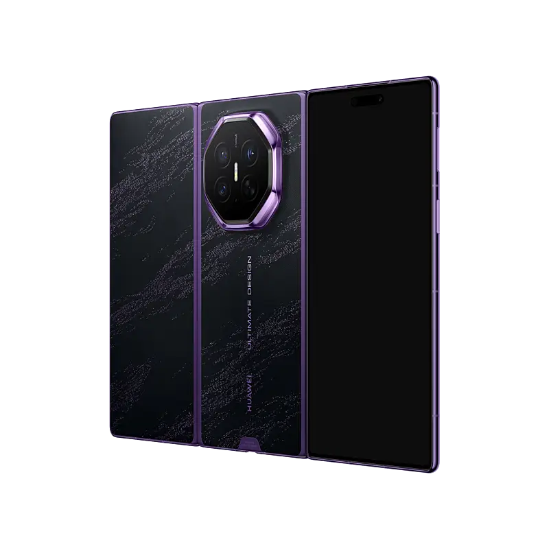 HUAWEI Mate XT 2 ULTIMATE DESIGN Brocade Purple unfolded rear angled view