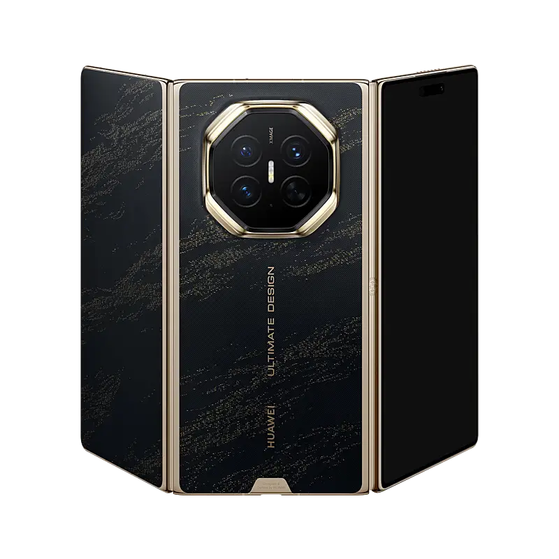 HUAWEI Mate XT 2 ULTIMATE DESIGN Dark Black unfolded rear three-quarter view