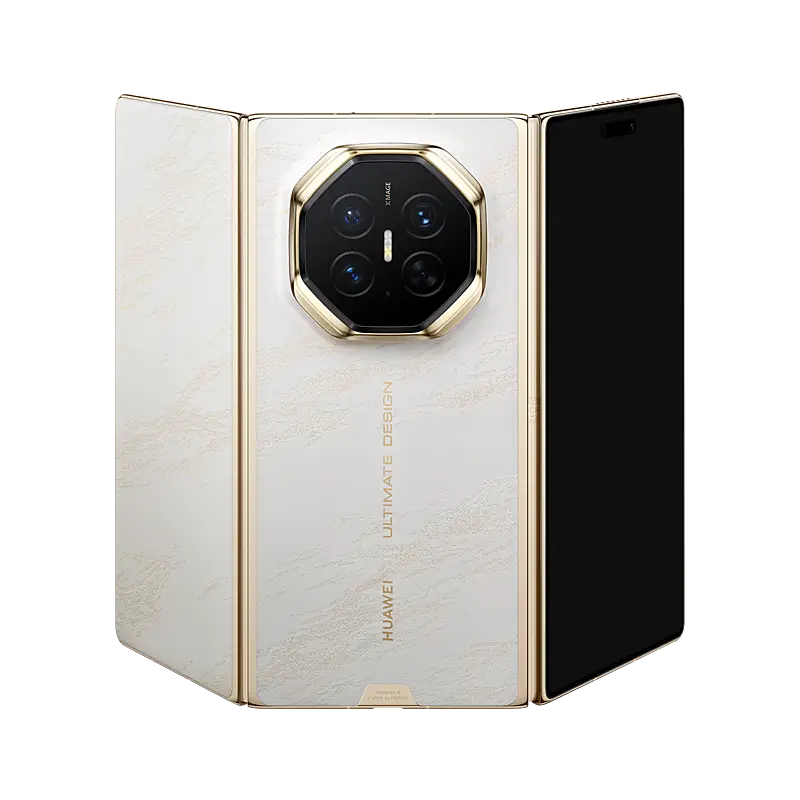 HUAWEI Mate XT 2 ULTIMATE DESIGN Bright White unfolded rear three-quarter view