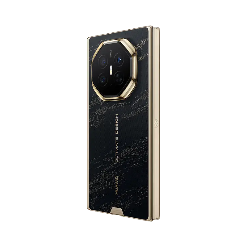 HUAWEI Mate XT 2 ULTIMATE DESIGN Dark Black folded rear right three-quarter view