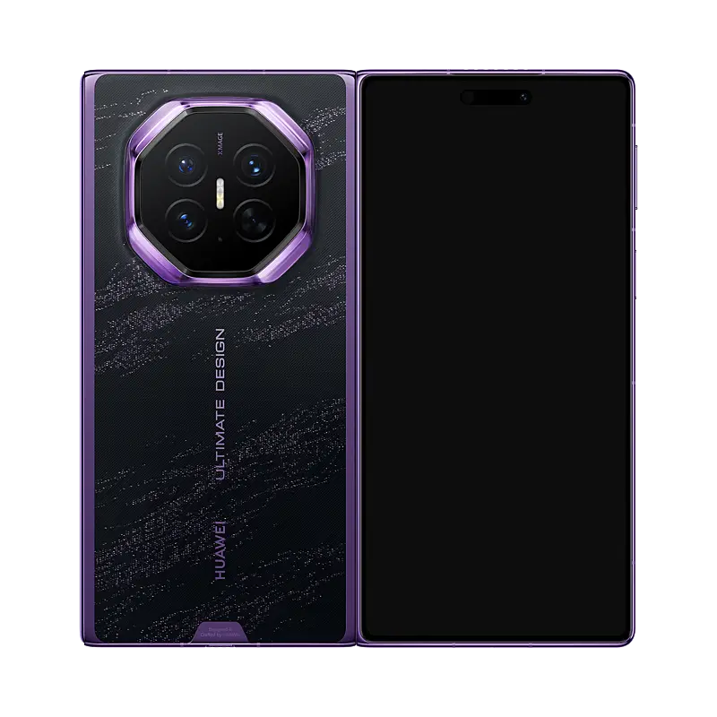 HUAWEI Mate XT 2 ULTIMATE DESIGN Brocade Purple folded front and rear paired view