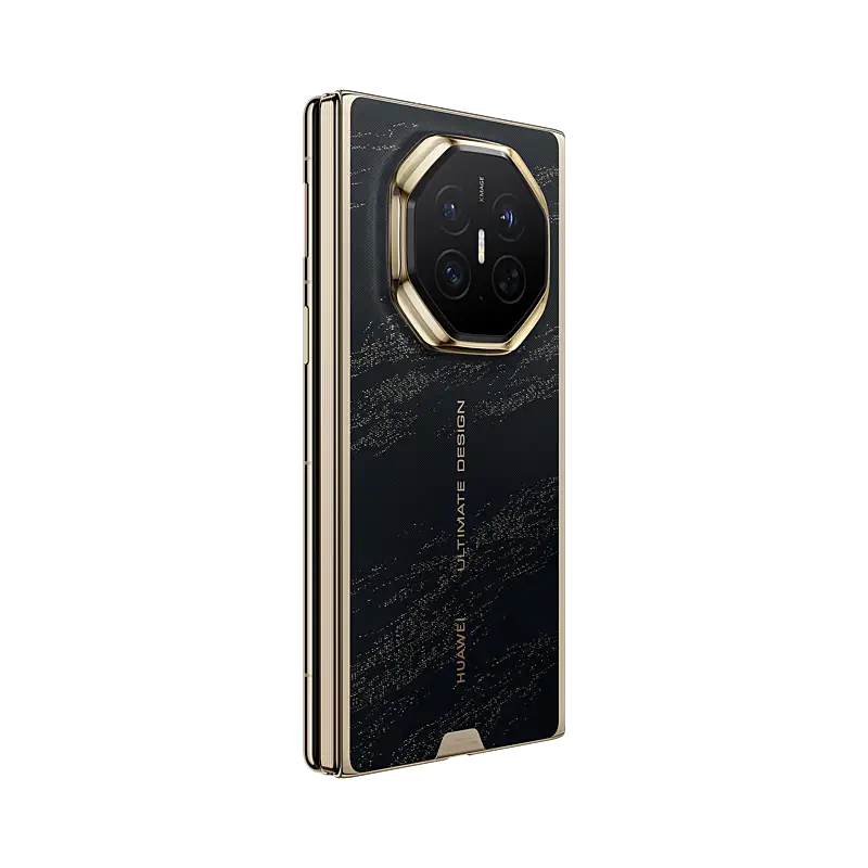HUAWEI Mate XT 2 ULTIMATE DESIGN Dark Black folded rear left three-quarter view