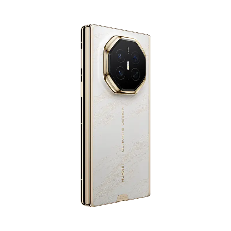 HUAWEI Mate XT 2 ULTIMATE DESIGN Bright White folded rear left three-quarter view