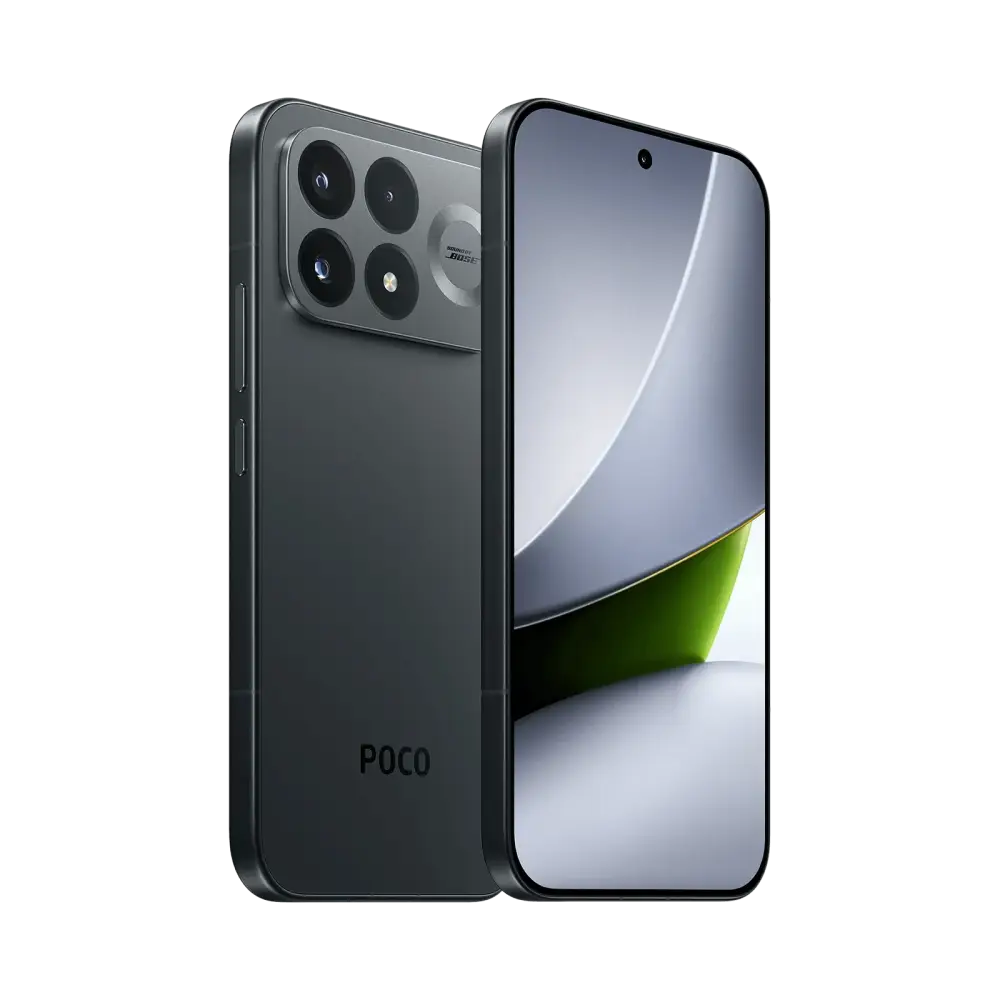 POCO F9 Pro Black angled front and back