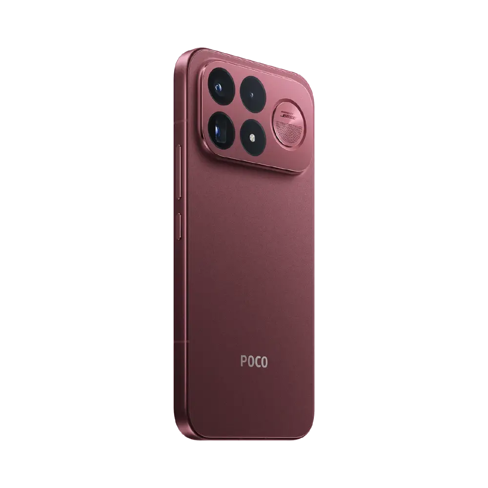 POCO F9 Ultra Dark Cherry, rear three-quarter view